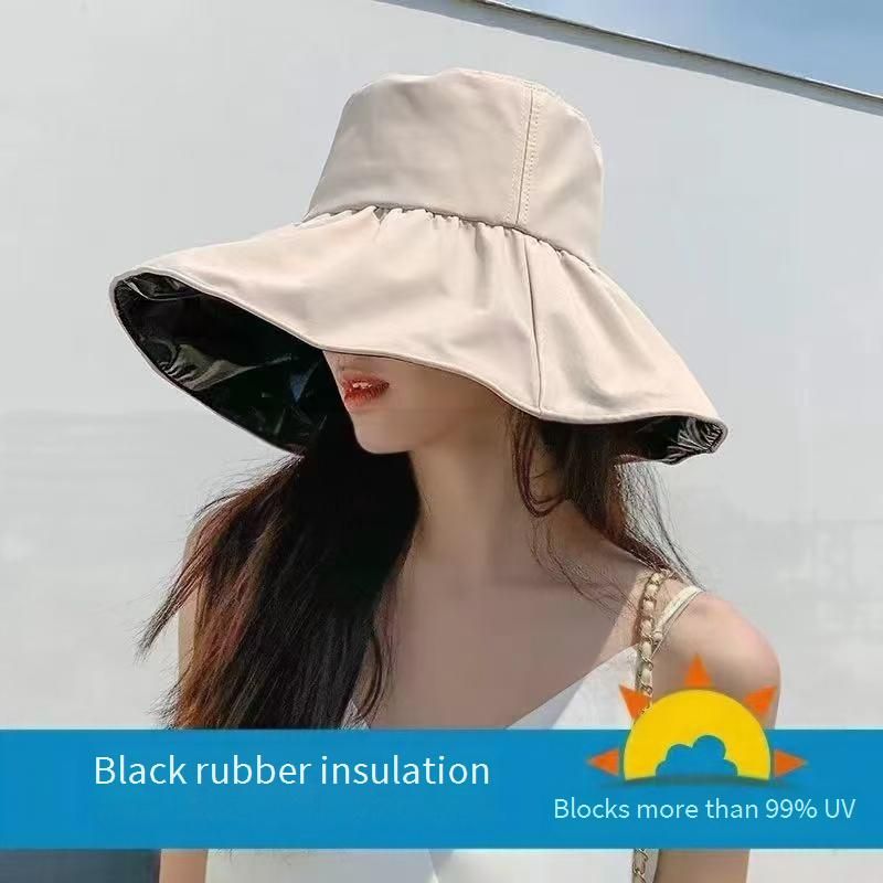 Opvouwbare zonnehoed voor dames met zwarte uv-werende voering - 6 inch brede rand, opvouwbare vissershoed, vormvast voor buiten/reizen_voghion.com
