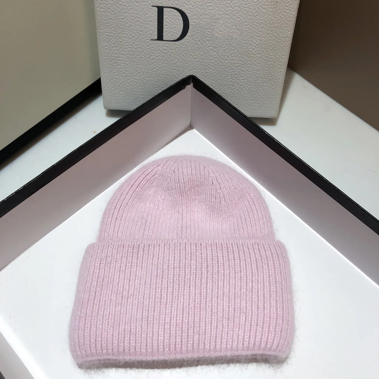 Bonnet tricoté en fourrure de lapin épaisse et légère, à la mode et simple, couleur unie, doux et ciré, en laine chaude pour femme_voghion.com