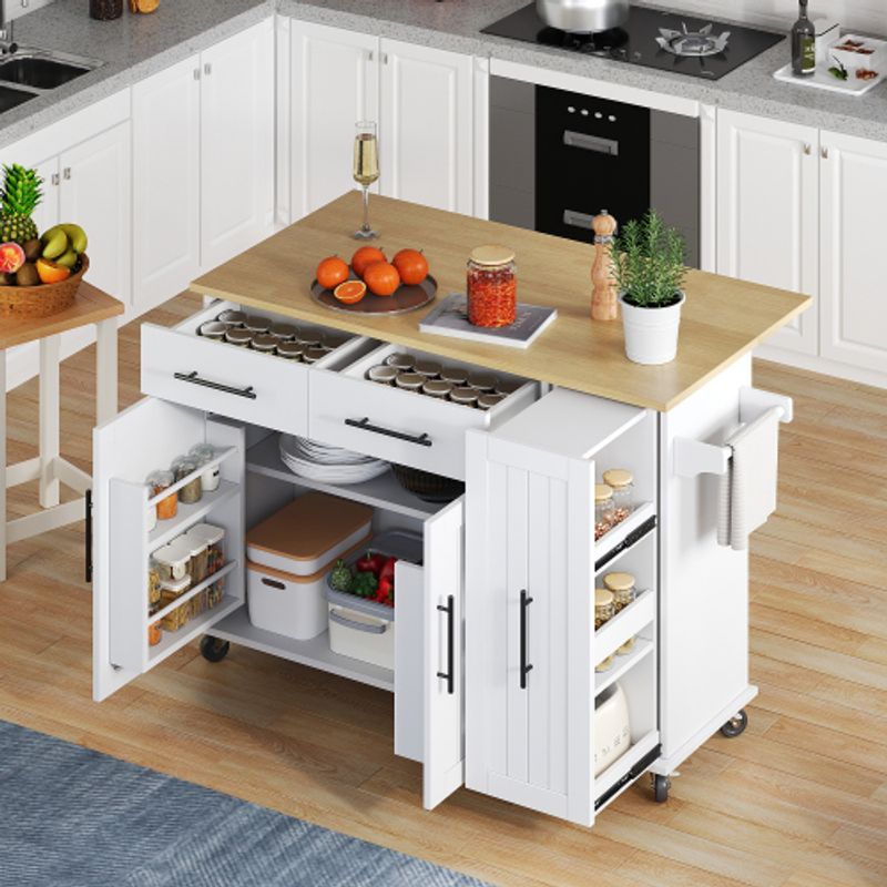 Cucina con ribalte, carrello portaoggetti con mobiletto estraibile a 3 livelli, scaffale interno, carrello con rotelle auf Rädern mit Handtuchhalter e 2 Schubladen Für Esszimmer, Weiß_voghion.com