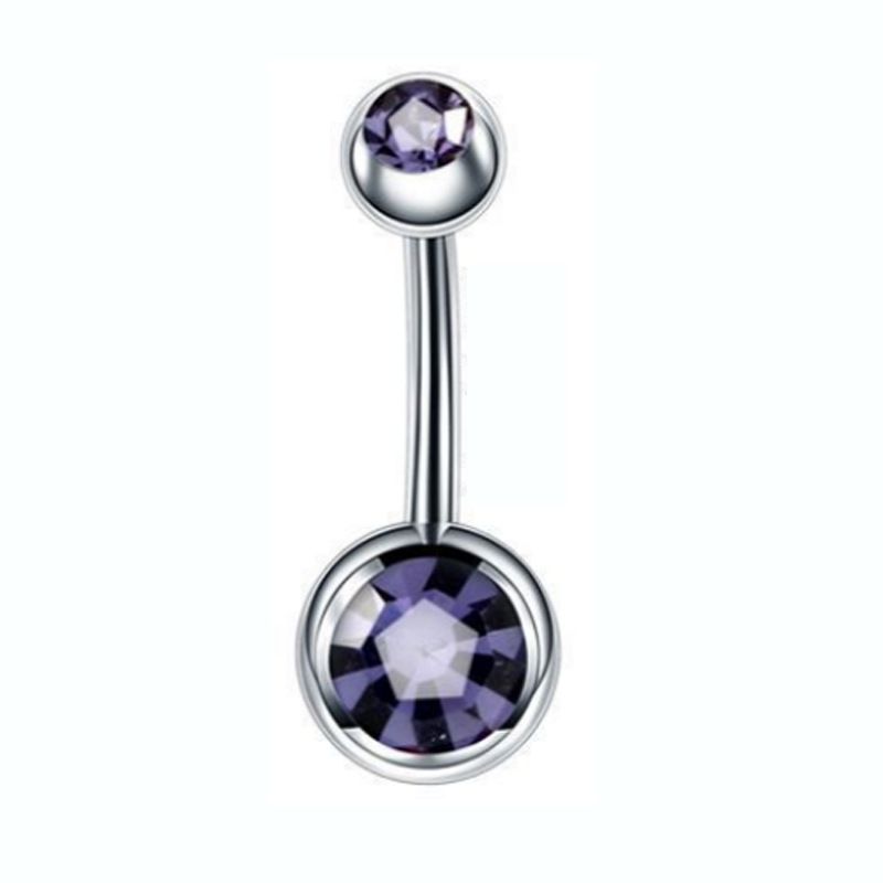 Unghie per ombelico a doppia testa in titanio G23 con fibbia per ombelico a doppio diamante Piercing per ombelico con dente esterno in titanio F136_voghion.com