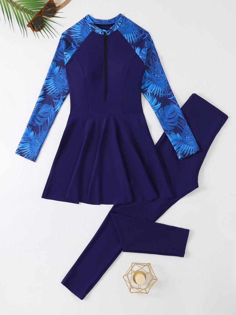 Maillot de bain musulman européen et américain 2025, deux pièces, fermeture éclair, protection solaire, pantalon à manches longues, maillot de bain conservateur_voghion.com