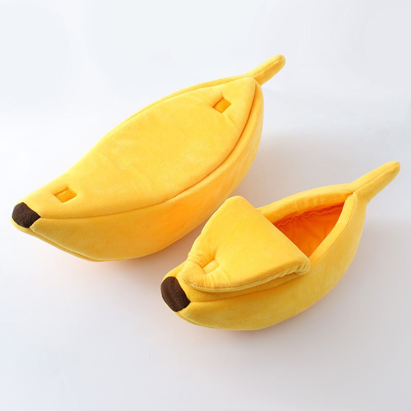 Creatief warm gesloten kattennest in bananenvorm voor honden_voghion.com