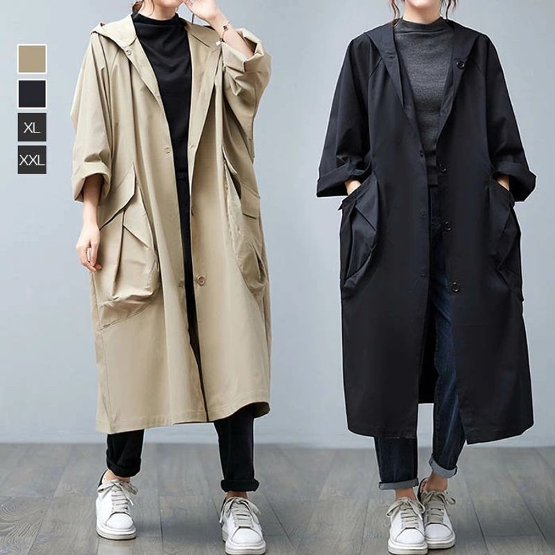 Manteau coupe-vent ample et décontracté à manches longues pour femme, nouvelle collection automne japonaise et coréenne, grande taille, à capuche_voghion.com