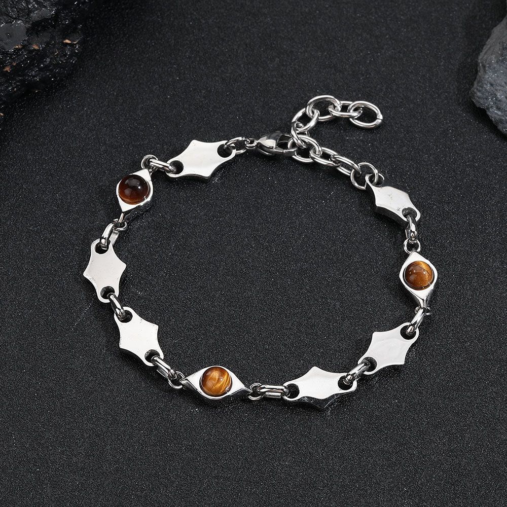 Bracciale in acciaio inossidabile con diamanti e ossidiana, per uomo e donna, non sbiadisce, braccialetto semplice avanzato_voghion.com