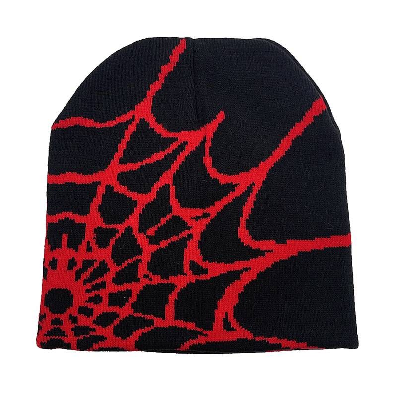 Hooded hat, hot selling in Europe and America, spider web jacquard knitted hat, men's and women's warm hat, cartoon cold hat, winter_voghion.com