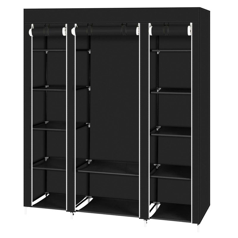 Armoire à vêtements portable de 175 cm, organiseur de rangement en tissu non tissé, montage rapide et facile, extra solide et durable, noir_voghion.com