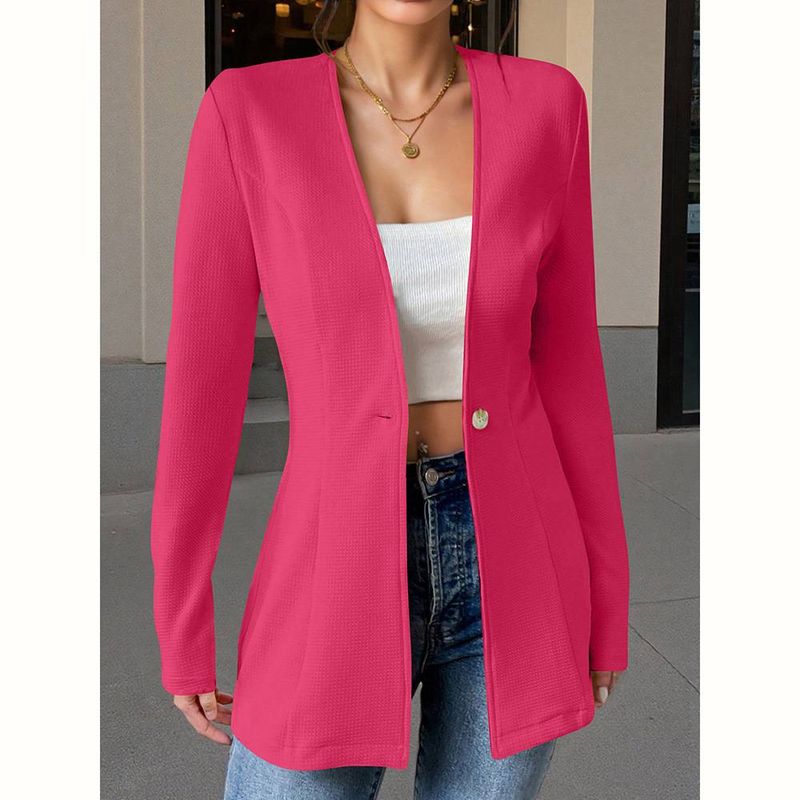 Blazer ajusté pour femme - Veste de bureau slim à un bouton et col en V (10 couleurs, S-XXL)_voghion.com