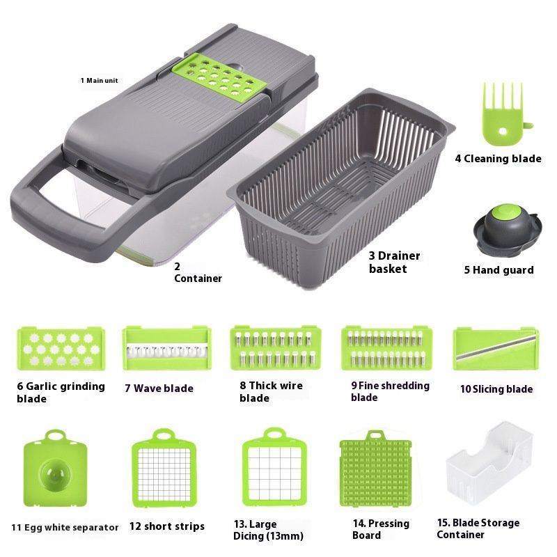 Multi-Function Vegetable Chopper & Grater Set – 15 To 30-in-1 Compact Slicer With Stainless Steel Blades (Ergonomic, Dishwasher Safe, Modern Design)_voghion.com