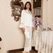 2025 New Women's Spring And Autumn Silk Color Dungaree Striped Lace Patchwork Sleeve Long Pants Pama Set Homewear_voghion.com