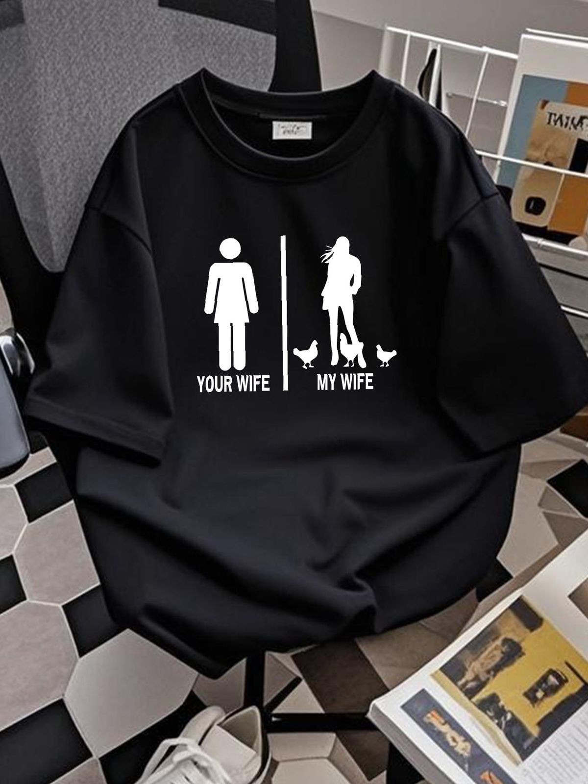 Tua moglie e mia moglie, divertente, bellissima contadina, gallina, vintage, maglietta da uomo, morbida, versatile, grafica, elasticizzata e traspirante_voghion.com