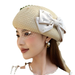 Elegante Baskenmütze aus französischem Netzstoff mit Schleife und Stroh, für Damen, Frühlings- und Sommermode, vielseitiger Sonnenschirm, Beanie im englischen Stil, 2025, Neu_voghion.com