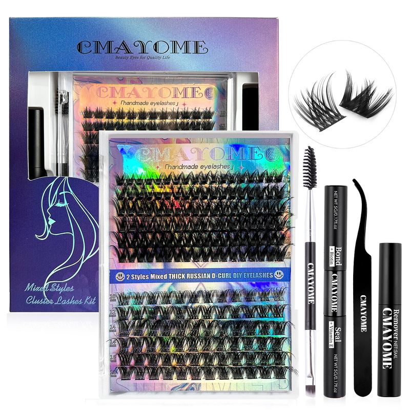 European and American cross border hit single cluster D curved hair false eyelash glue set DIY segmented natural thick eyelashes_voghion.com