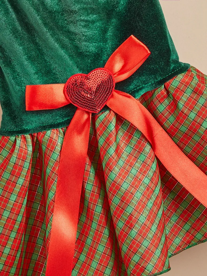 Christmas Pet Clothes Red Yellow Green Bow Love Heart Plaid Skirt Sleeveless Puppy Cat Skirt_voghion.com