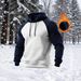Men's Retro American Style Pullover Hoodie With Color Block Design, Fleece Lined, Relaxed Fit, Long Sleeve, Zipper Front, Casual Streetwear For Winter_voghion.com