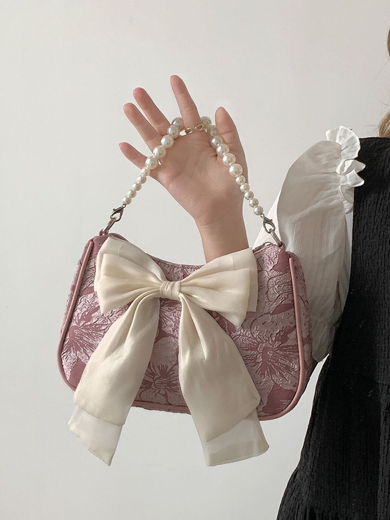 Design a nicchia singola, tracolla perlata femminile 2024 nuova borsa a tracolla con fiocco, borsa sotto le ascelle_voghion.com