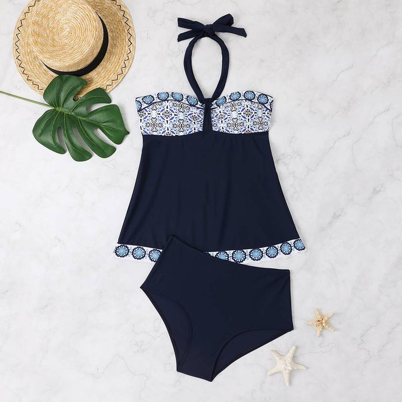 2024 European and American New Swimwear Split Loose and Comfortable High Waist Hanging Neck Tankini Casual Swimwear for Women_voghion.com