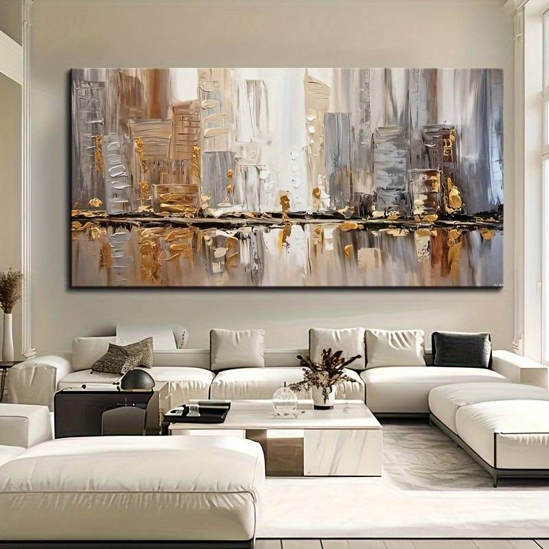 Modern Abstract Canvas Prints Painting,Elegant Art Deco Style For Living Room, Bedroom, Home Office- Neutral Color Palette With Golden Accents_voghion.com