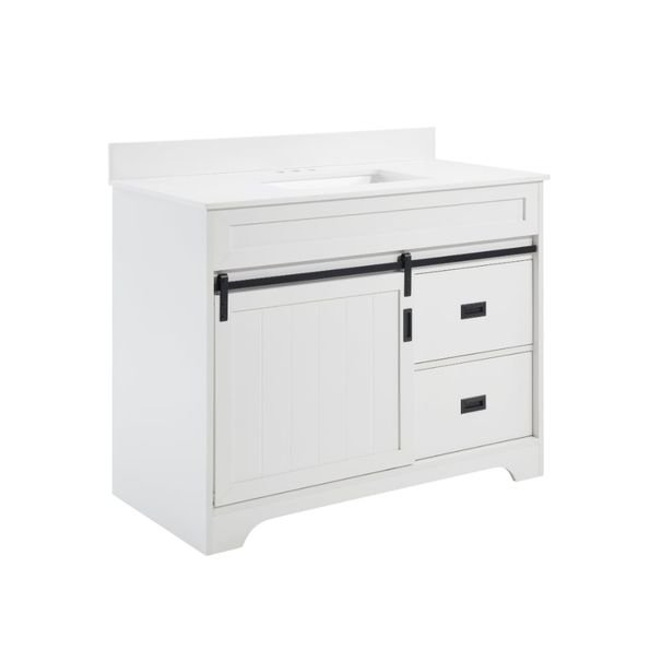 42"Bathroom Vanity With Single Sink Combo-White_voghion.com