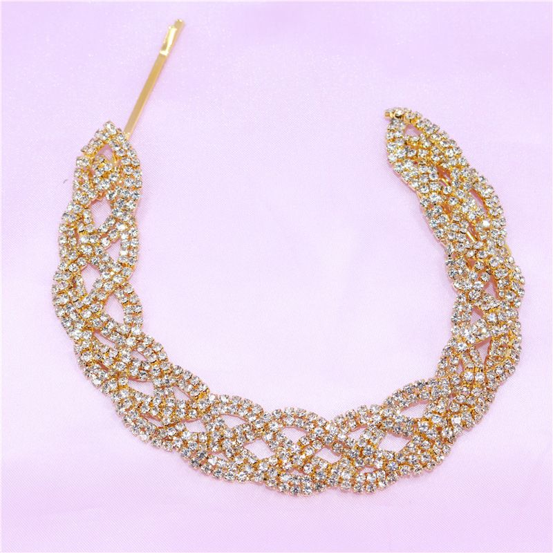 New product exaggerated dirty braid hairband fashionable women's personalized woven rhinestone hair clip Headband_voghion.com
