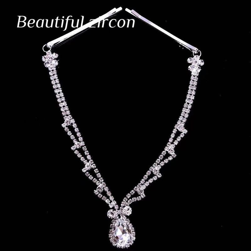 Heißer Verkauf frauen Strass Kopfschmuck Mode Wasser Tropfen Kette Braut Stirn Anhänger Schmuck Zubehör Weibliche_voghion.com