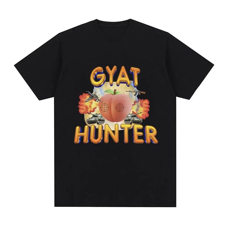 Gyat Hunter Funny Meme T-shirt Women's Fashion Retro Short sleeved T-shirt Casual Loose Large T-shirt Street Clothing._voghion.com