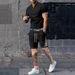 Summer waffle collar short sleeved shorts two-piece set for sports and leisure men's suit_voghion.com