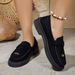 Round Toe Thick Sole Solid Color Casual Shoes Tassel New Style Shallow Mouth Elegant European And American Slip-On_voghion.com