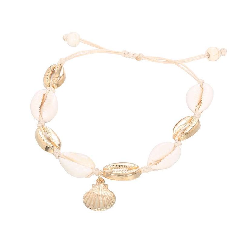 beach Japanese and Korean cute popular fashion personality alloy shell braided anklet women's new foot ornaments_voghion.com