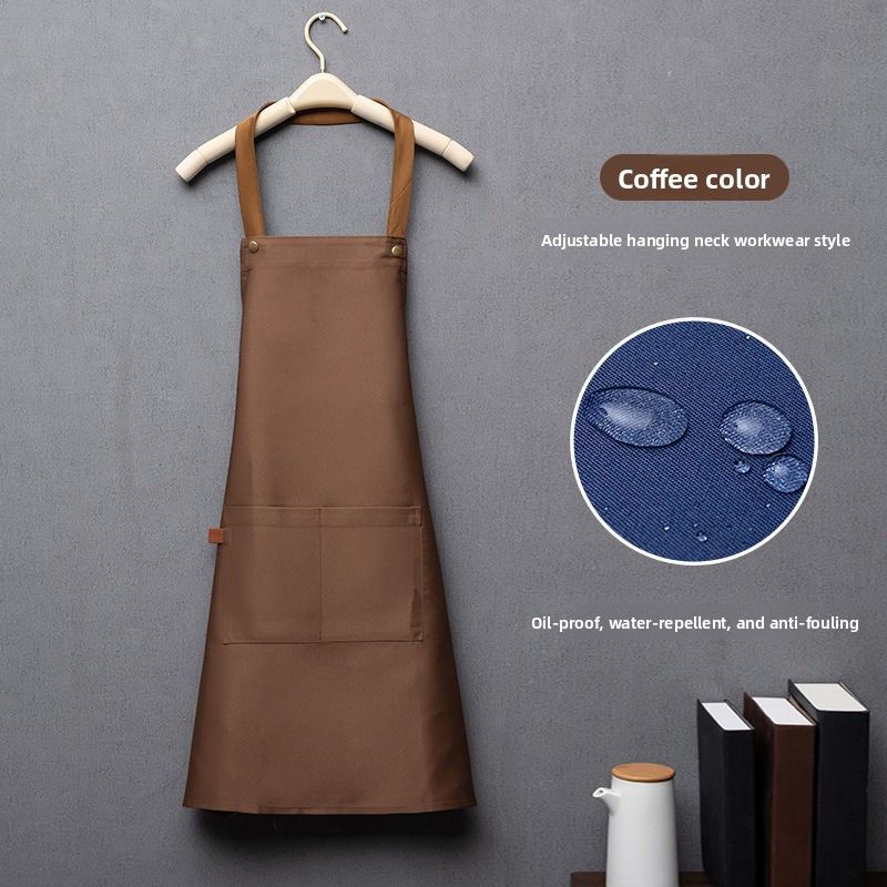 Advertising Workwear Water-Resistant Home Kitchen Waiter Solid Color Simple Neck Hanging Work Apron Print_voghion.com