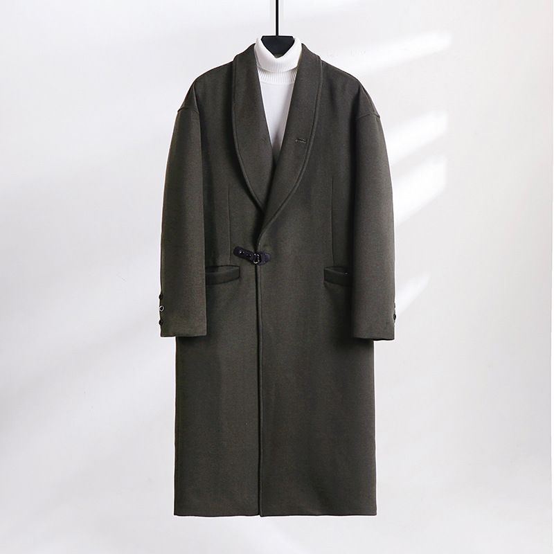Haină groasă de lână pentru bărbați, toamnă și iarnă, extra lungă, mărime mare, cataramă din piele lejeră, haină de design de înaltă calitate pentru bărbați_voghion.com