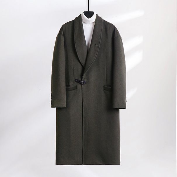 Haină groasă de lână pentru bărbați, toamnă și iarnă, extra lungă, mărime mare, cataramă din piele lejeră, haină de design de înaltă calitate pentru bărbați_voghion.com