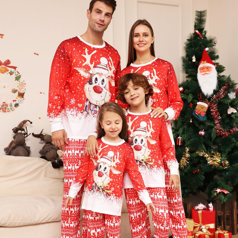 Christmas family set cartoon Snowflake deer Christmas family set printed homewear pajamas_voghion.com