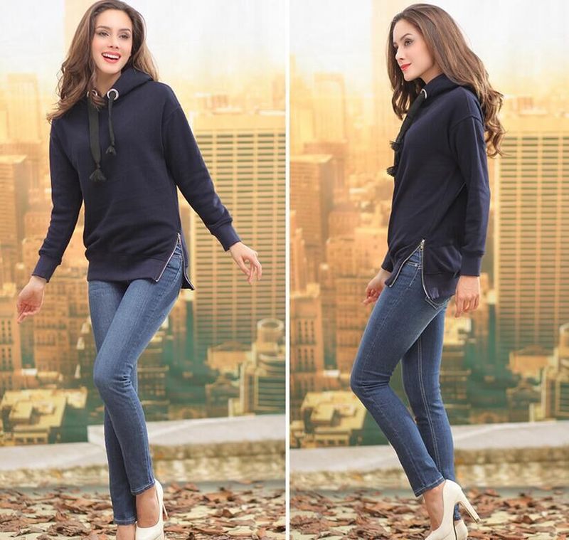 Women's Clothing Loose Top Coat Long Sleeve Hooded Jumper Large Size Plus Fleece Thickened Hoodie Medium Length_voghion.com