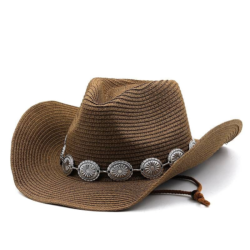 New Spring/Summer Western Men's and Women's Spray Painting Western Cowboy Straw Hat Outdoor Beach Sunscreen Hat Beach Hat Tibetan Hat_voghion.com