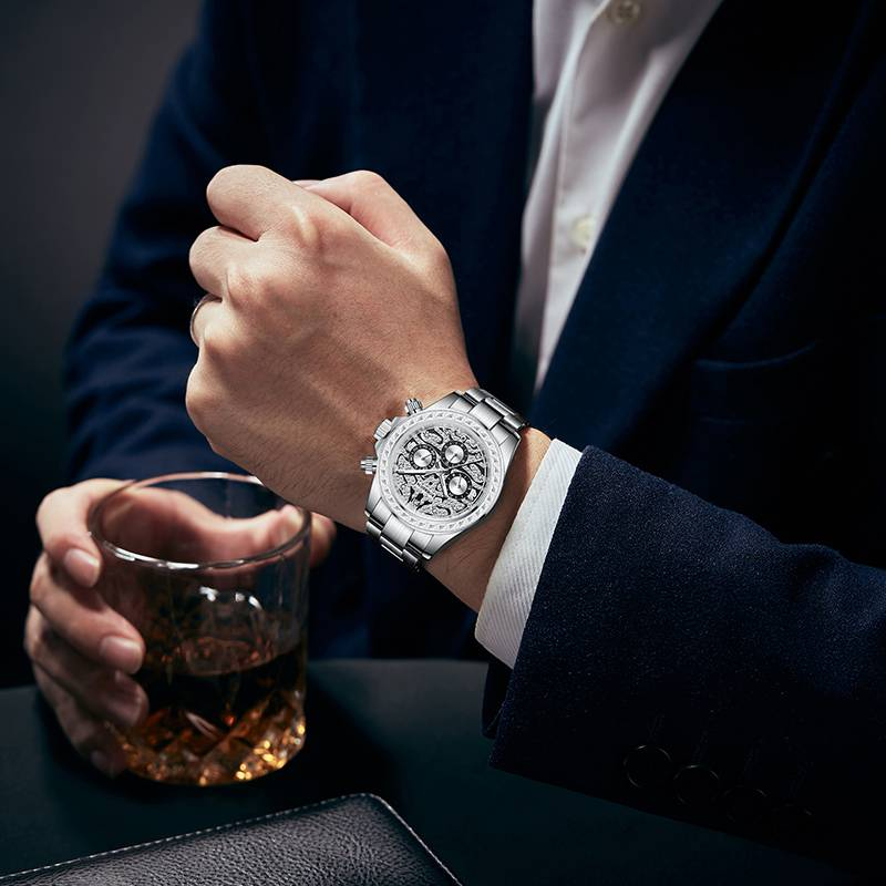 ROERDUM Silver Tiger Daytona Series - Alloy Bracelet, Silver Dial, Stylish Men's Mechanical Watch_voghion.com