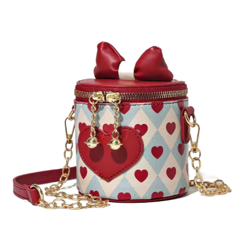 Süße süße Mädchen lässige Schleife Glocken weibliche Liebe Muster Kette Tote Umhängetasche Gitter_voghion.com