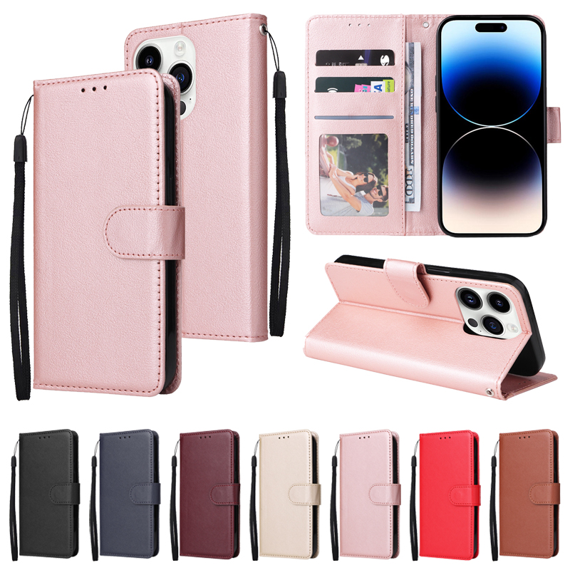 For iPhone 14 Pro Max 13 Pro Max 12 Pro Max 11 Pro Max SE 2022 X XR XS Max 8 7 6 6S Plus 5 5S Wallet Solid Magnetic Flip Case_voghion.com