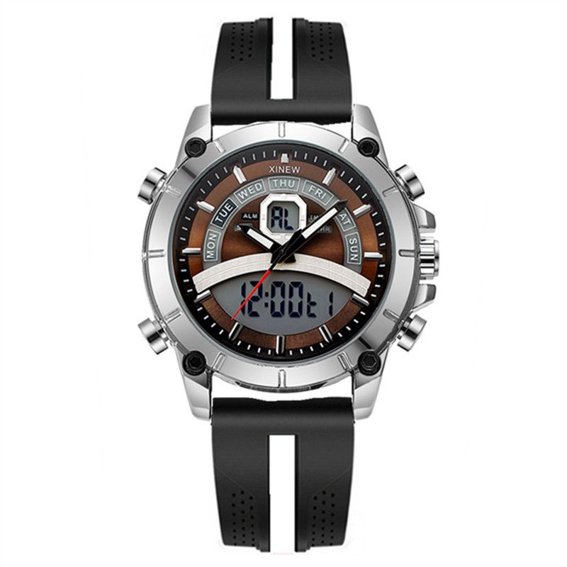 Men's Sport Digital Analog Watch With Rubber Strap - Multifunctional Quartz Watch With Luminous Display, Alarm, Calendar & Weekday Feature_voghion.com
