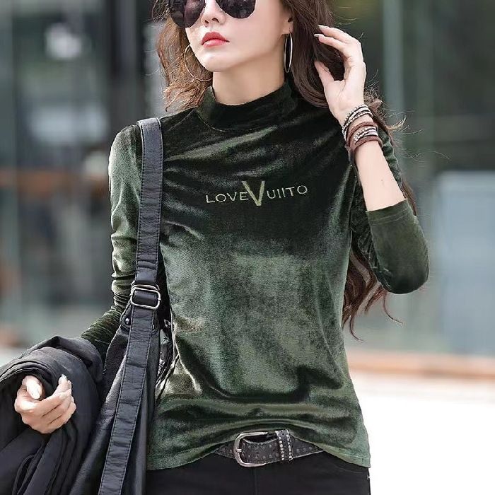 Camicia in velluto per donna, autunno inverno transfrontaliero, anti-età, abbigliamento interno ed esterno, lettera ricamata di alta qualità_voghion.com