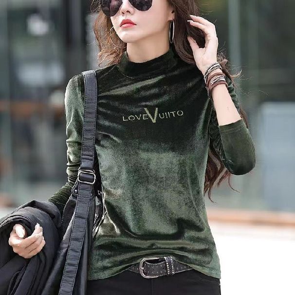Camicia in velluto per donna, autunno inverno transfrontaliero, anti-età, abbigliamento interno ed esterno, lettera ricamata di alta qualità_voghion.com