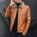 Wintermode, Wärme, verdickte Lederjacke, Revers, solides Reißverschluss-Design, Übergröße, Herren-Lederjacke, Bomber-Fleece-Mantel_voghion.com