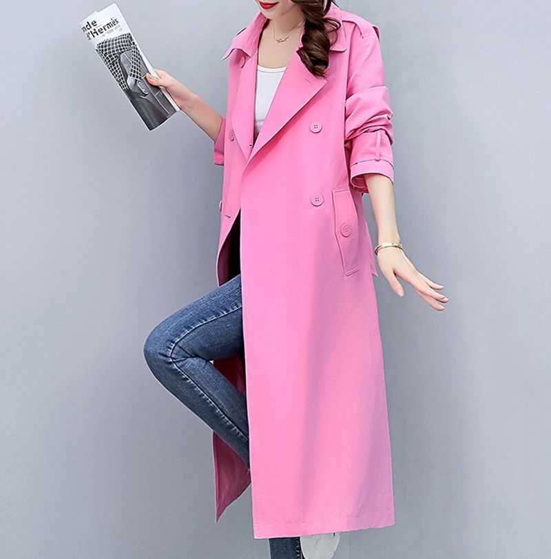 Damenbekleidung Damen Windjacke Damen 2023 Herbst neue langärmelige Revers Zweireiher Schnalle Gürtel Taille Windjacke 8456_voghion.com