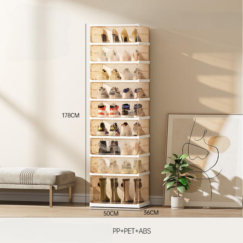 Double Row Foldable Shoe Storage Cabinet - No Assembly Clear Stackable Shoe Organizer (Multi-Layer Dustproof Shoe Display Case)​_voghion.com