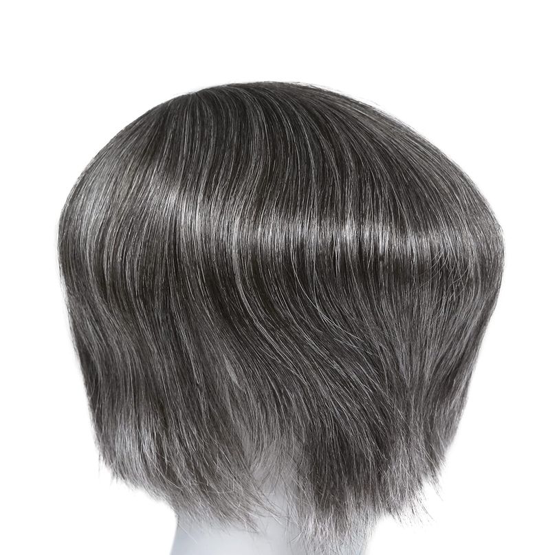 Euro Injection Toupee For Men 100% European Virgin Human Hair Injection Thin Skin Base Hair Replacement System Natural Black With 50% Grey Color #1B50_voghion.com