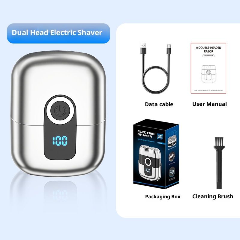 Magnetischer Doppelrotationsrasierer – 60 Min. Laufzeit, 45 dB leise, IPX7 abwaschbar, schwebende Scherköpfe für eine sanfte Rasur (Gunmetal/Silber, wiederaufladbar über USB-C)_voghion.com