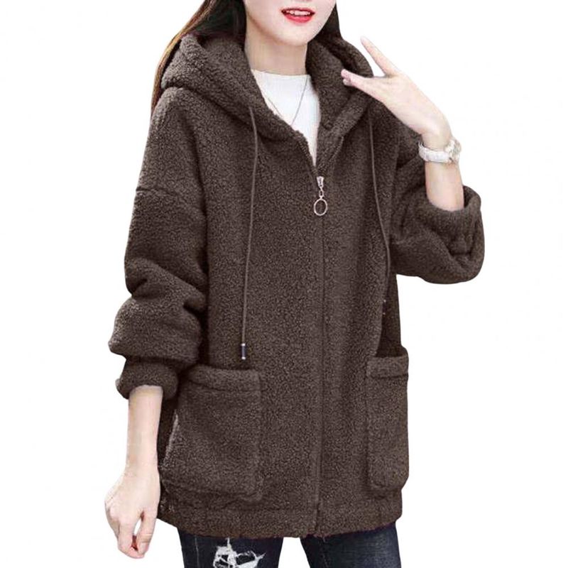 Wintermantel Chic Soft Fleece Lady Wintermantel Lange Ärmel Thermo Damenmantel_voghion.com