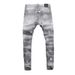 Herrenbekleidung Street Fashion Jeans Herren Hellgrau Washed Hole Patch Paint Trendy Brand Elastic Tight Skinny Pants Herren_voghion.com