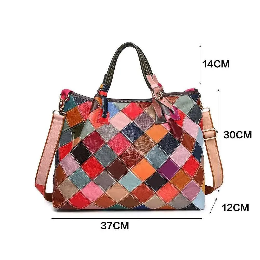 Designer Bags New Colorful Flower Hand-Ed Plaid First-Layer Cowhide Messenger Bag_voghion.com