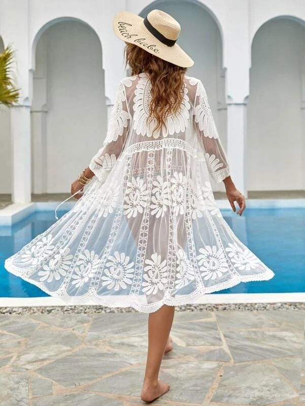 Γυναικεία ζακέτα με σκίαστρο, φαρδιά δαντέλα παραλίας το καλοκαίρι, κοίλο παλτό, κλιματιζόμενο πουκάμισο_voghion.com