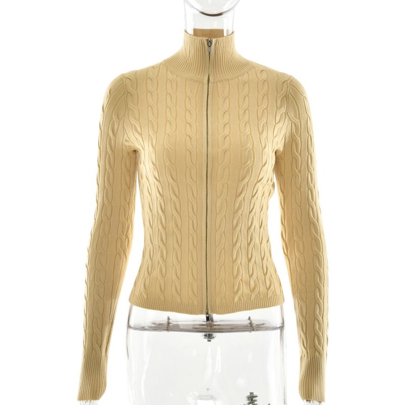 Maglione a collo alto sottile a maniche lunghe sexy alla moda, in maglia con cerniera, in saldo autunno inverno_voghion.com